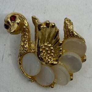 Vtg small mother of pearl swan gold tone bird brooch